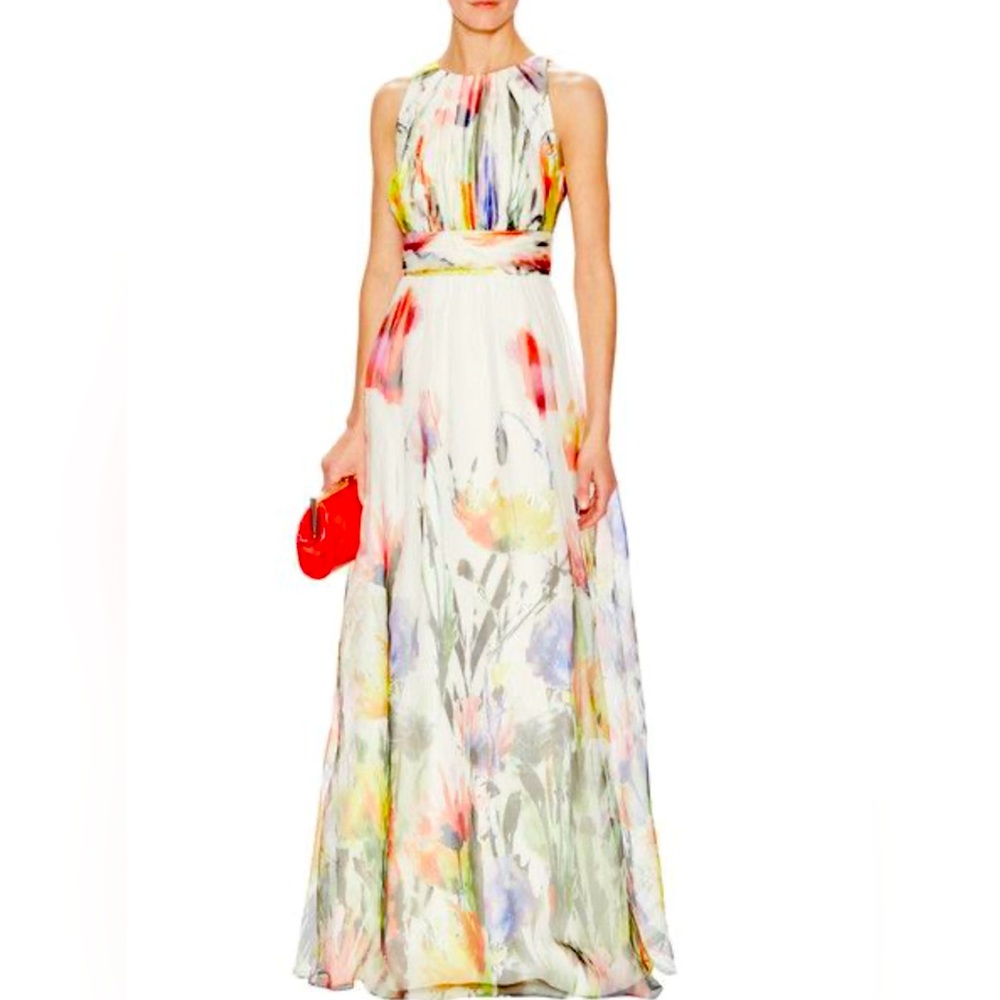 Badgley Mischka White Floral Maxi Dress